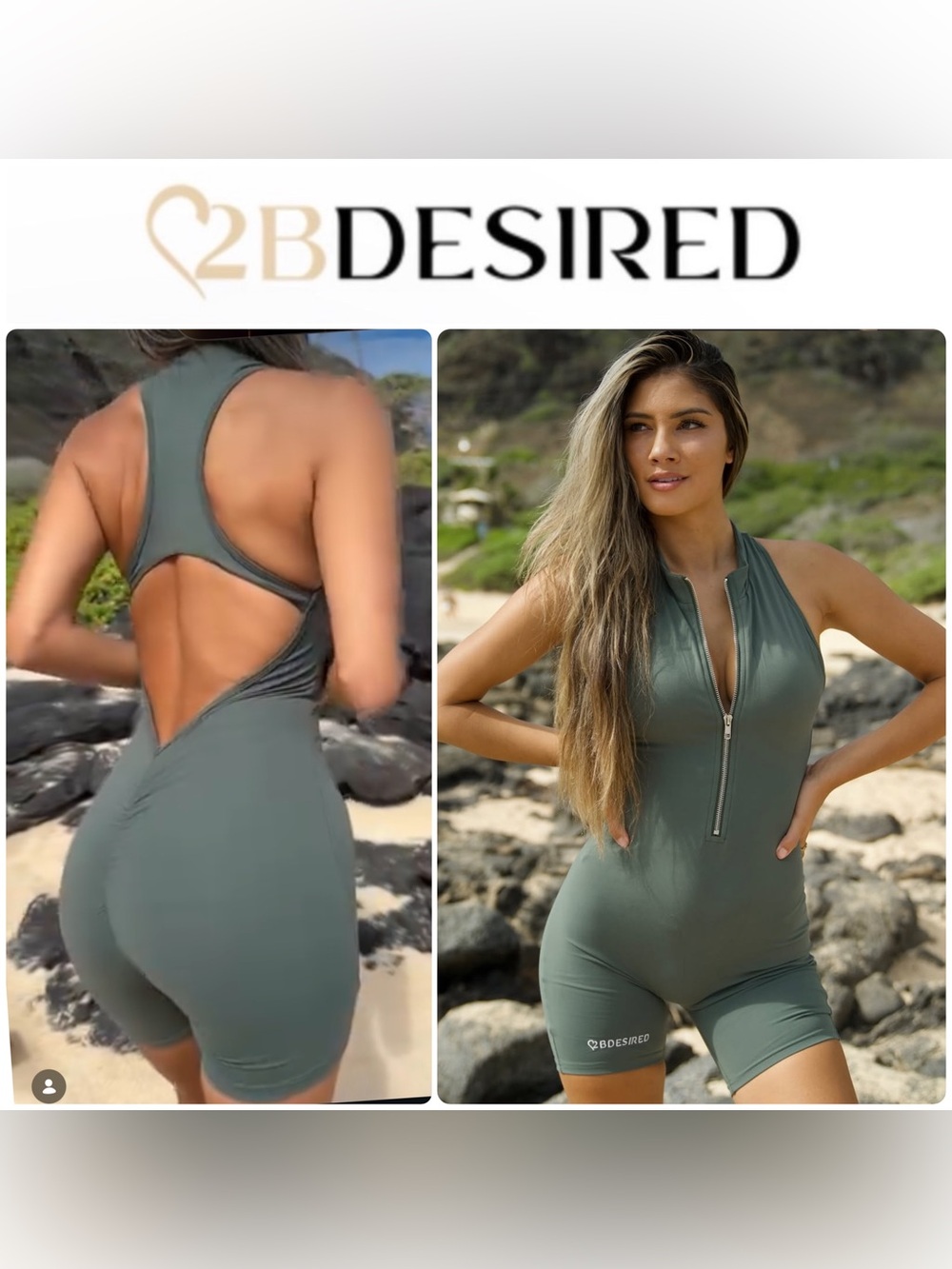 2BDESIRED ✨ Hawaii • XXL • Chloe Active Romper • Forest Green
